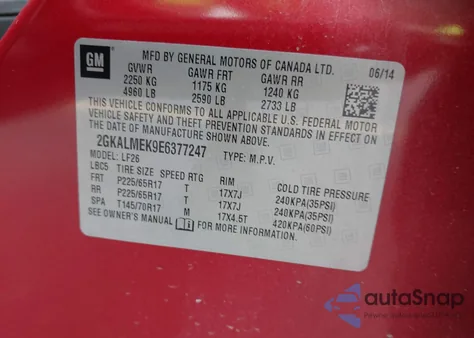 2014 GMC Terrain Sle-1 from USA, damaged, VIN 2GKALMEK9E6377247